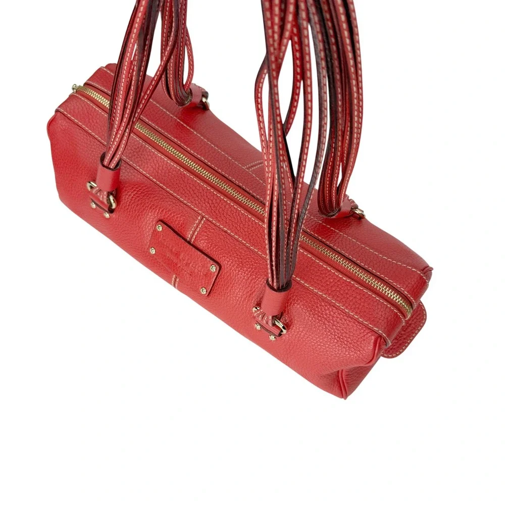 Y2K Kate Spade Barrel Bag‎ Satchel Red Pebbled Leather Tassel Polka Dot Lining